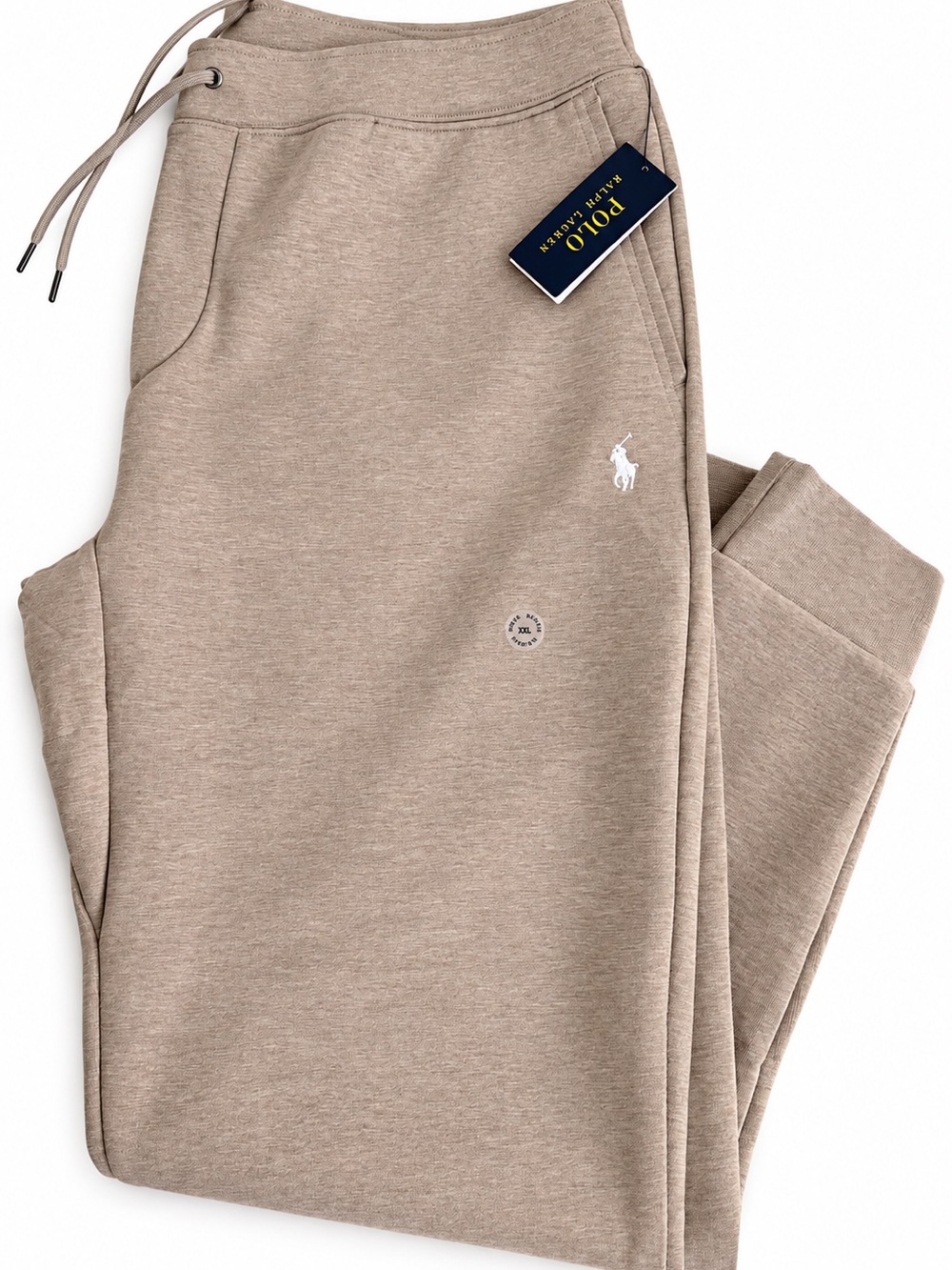 Ralph Lauren Tan Heather Drawstring Joggers with Polo Logo